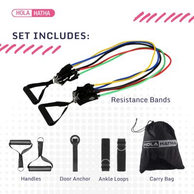 Resistance Band 110lb Maximum Workout Set with 5 Bands and 2 Handles