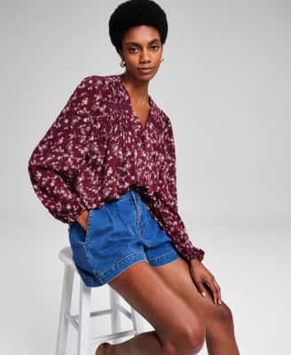 And Now This - Women's Floral Lace-Trim Button-Front Top