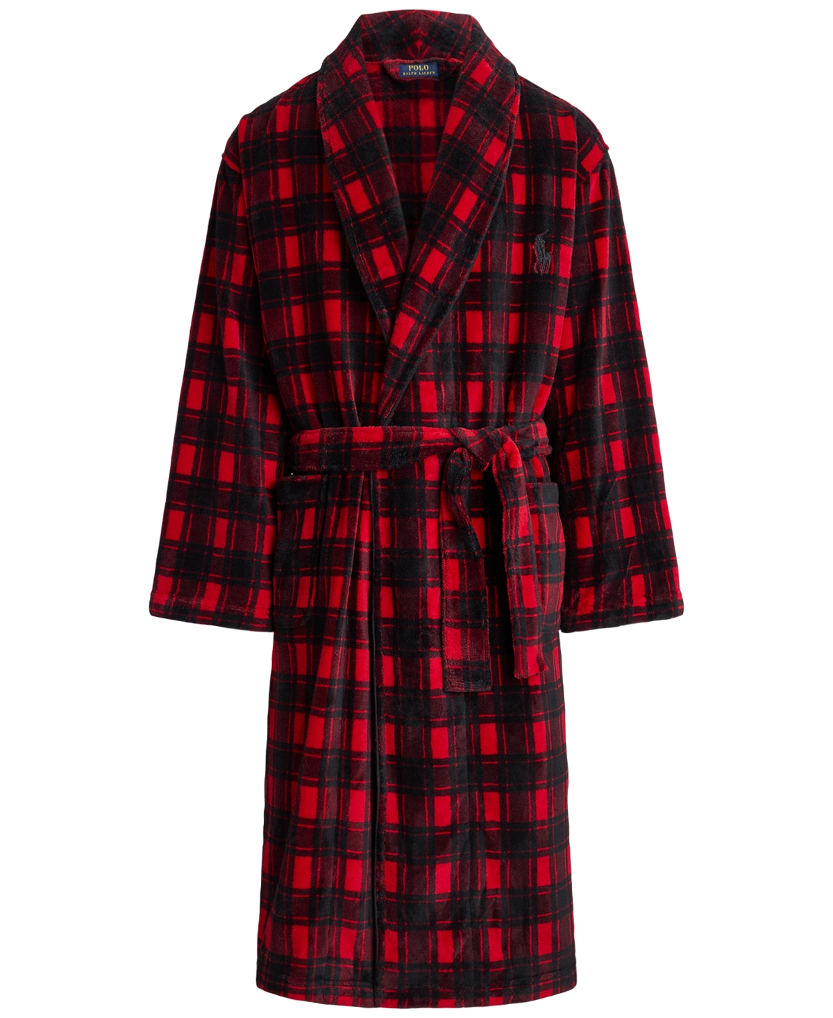Polo Ralph Lauren Men's Microfiber Plush Robe - Red and Black Plaid
