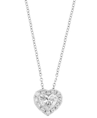EFFY&reg; Lab Grown Diamond Heart & Round Halo 18" Pendant Necklace (2-1/10 ct. t.w.) in 14k White Gold