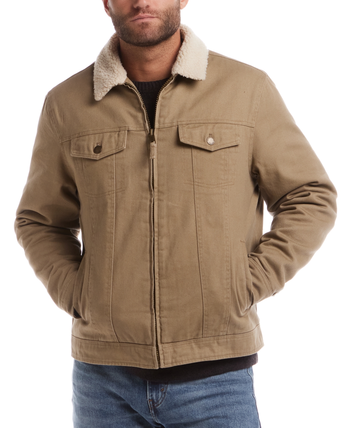 Weatherproof Vintage Men's Sherpa Lined Canvas Twill Trucker Jacket