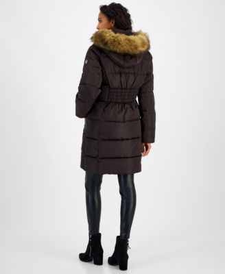 Petite Faux Fur Trim Hooded Puffer Coat Created for Macy s
