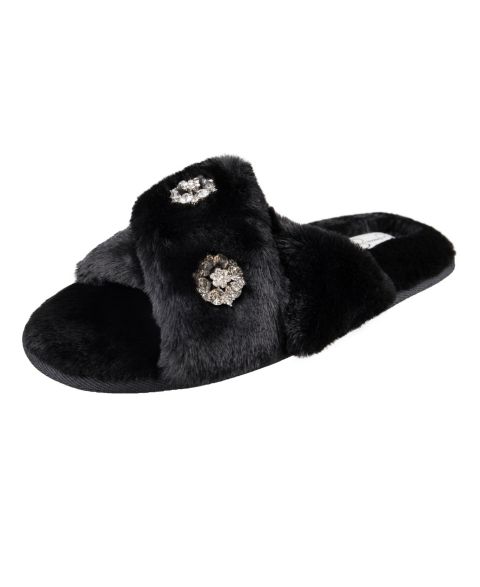 Женские тапочки Jessica Simpson Embellished Cross Band Slide Slippers, цвет: Чёрный