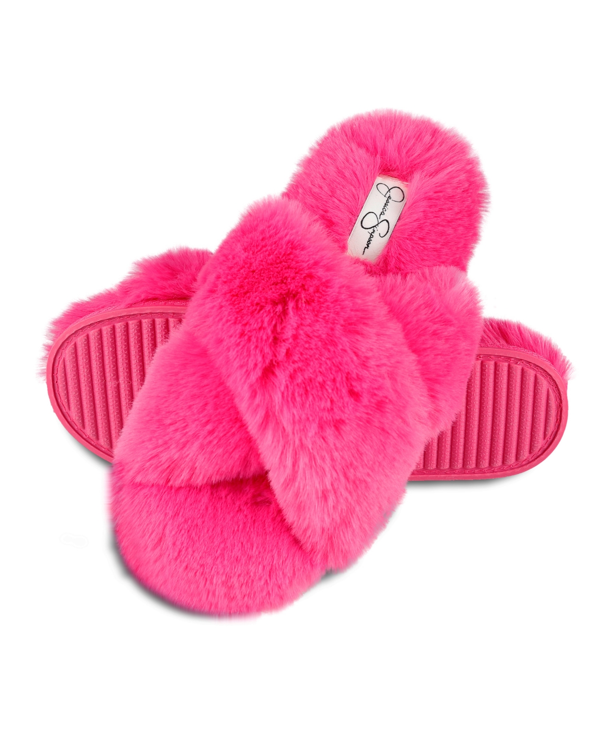 JESSICA SIMPSON WOMEN'S EXTRA SOFT HIGH PLUSH CROSS BAND SLIDE SLIPPERS 