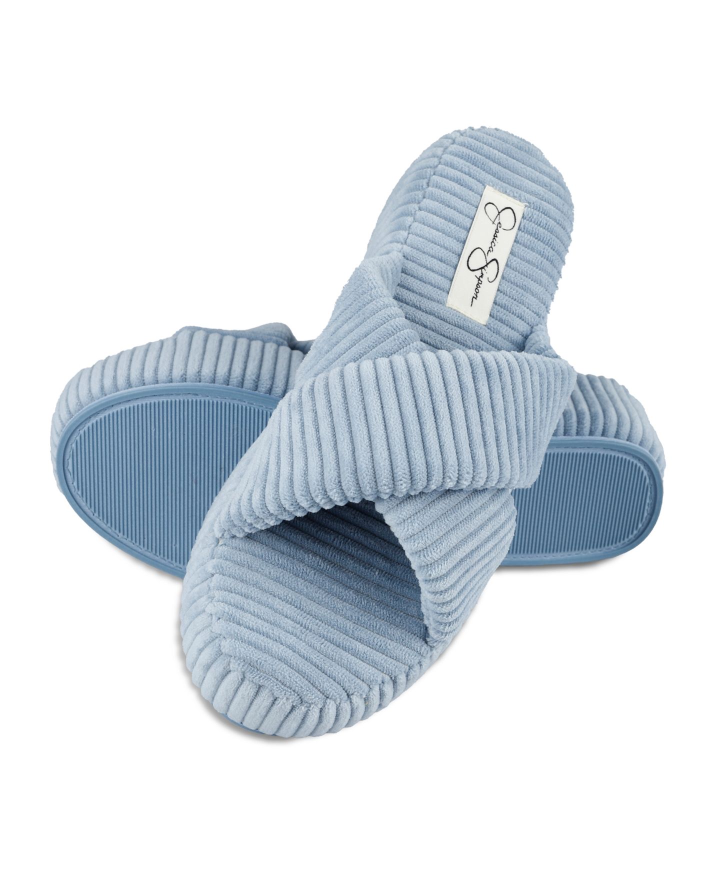 Женские тапочки Jessica Simpson Ribbed Terry Cross Band Slide Platform Slipper, цвет: Синий — фото 2