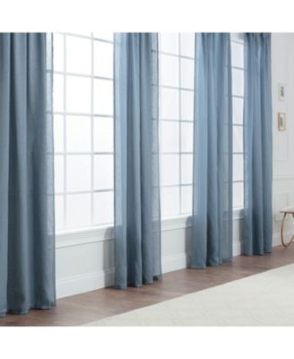 Premium 2-Panel Faux Belgian Flax Textured Semi Sheer Curtains - for Windows Living Room Bedroom Patio - Partial Sheer Drapes for Privacy & Home Decor 52 x 84 Inches Long - Dark Blue