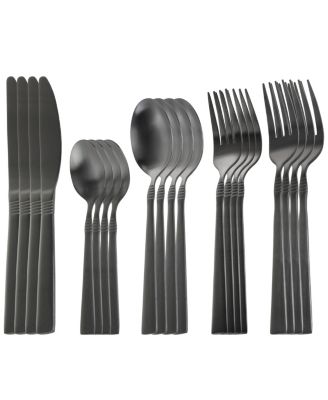 Cravat 20 Piece Flatware Utensil Set, Stainless Steel Silverware Metal Service for 4 in Matte Black