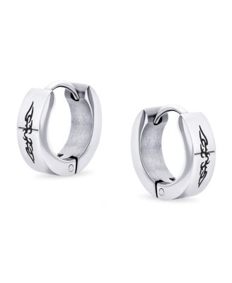 Biker Jewelry Small Spiritual Guardian Angel Wings Huggie Hoop Kpop Earrings Or Stainless Steel