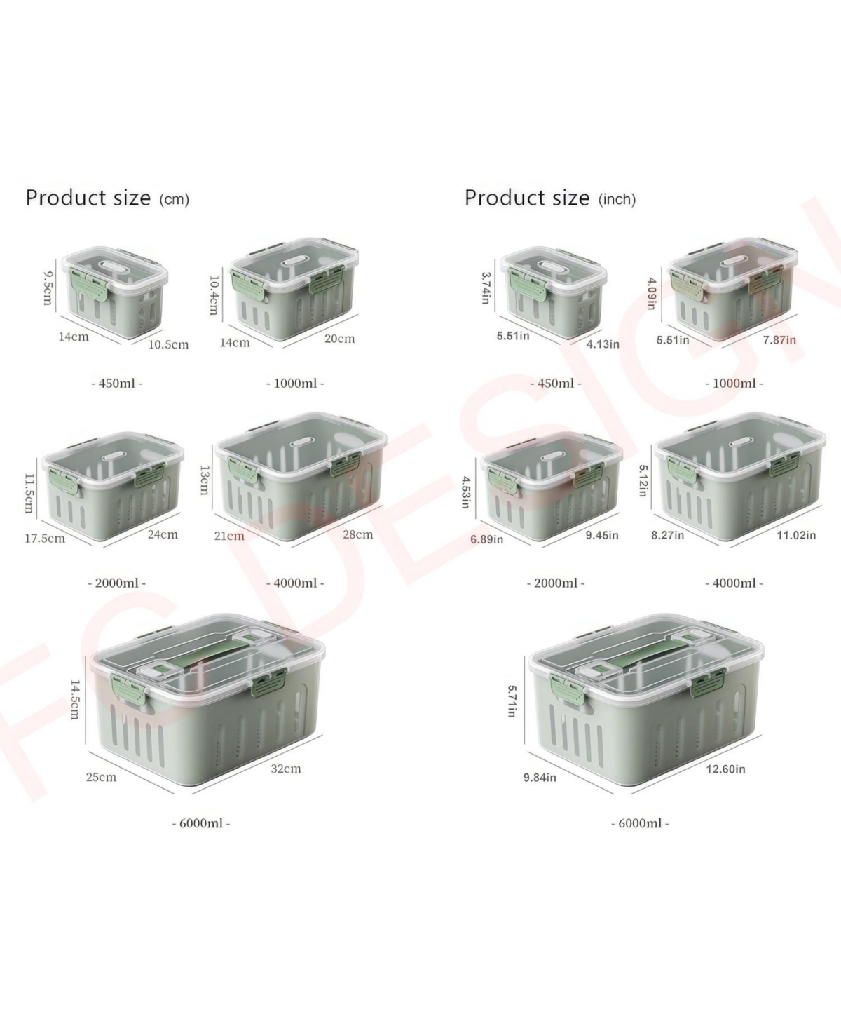 Fc Design Fc Design- 5 Pcs Premium Food Preservation Storage Container Box Set - 5 Colors, Airtight, Bpa-Free, Stackable, Easy to Drain System Kitchen