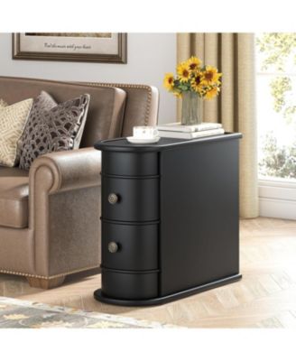 End Table with 2 Drawers, Sofa Side Table with Storage, No Assembly Required, Closed Back, Slim Nightstand Vintage Wood Bedside Table