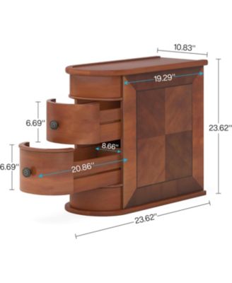 End Table with 2 Drawers, Sofa Side Table with Storage, No Assembly Required, Closed Back, Slim Nightstand Vintage Wood Bedside Table