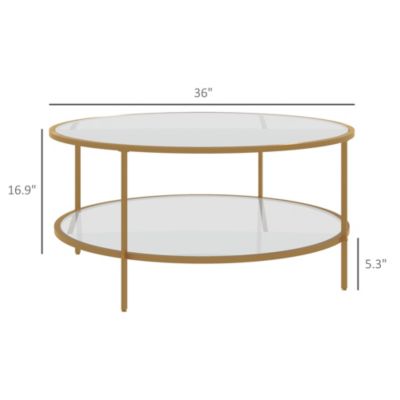 Round Side Table with Storage, 2-Tier End Table Tempe Glass Top