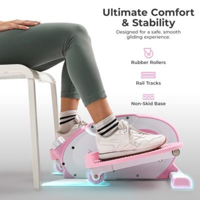 Smart Pink Under-Desk Elliptical Trainer, Mini Pedal Exerciser with Bluetooth Link to Free SunnyFit App