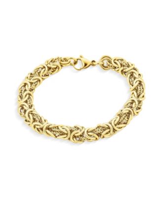 Thick Strong Biker Jewelry Hip Hop Gangster Heavy Mechanic Link Byzantine Chain Bracelet Yellow Gold Plated Stainless Steel 9 Inch
