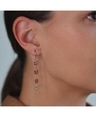 Delicate Pastel Crystal Dangle Earrings with Butterfly Threader 18K Gold Plated