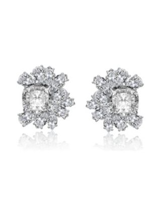 Sterling Silver 14k Gold Plated Cubic Zirconia Flower Cluster Stud Earrings
