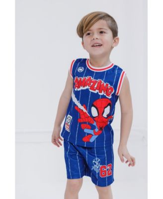 Boys Spider-Man Miles Morales Mesh Jersey Tank Top Shirt and Basketball Shorts to