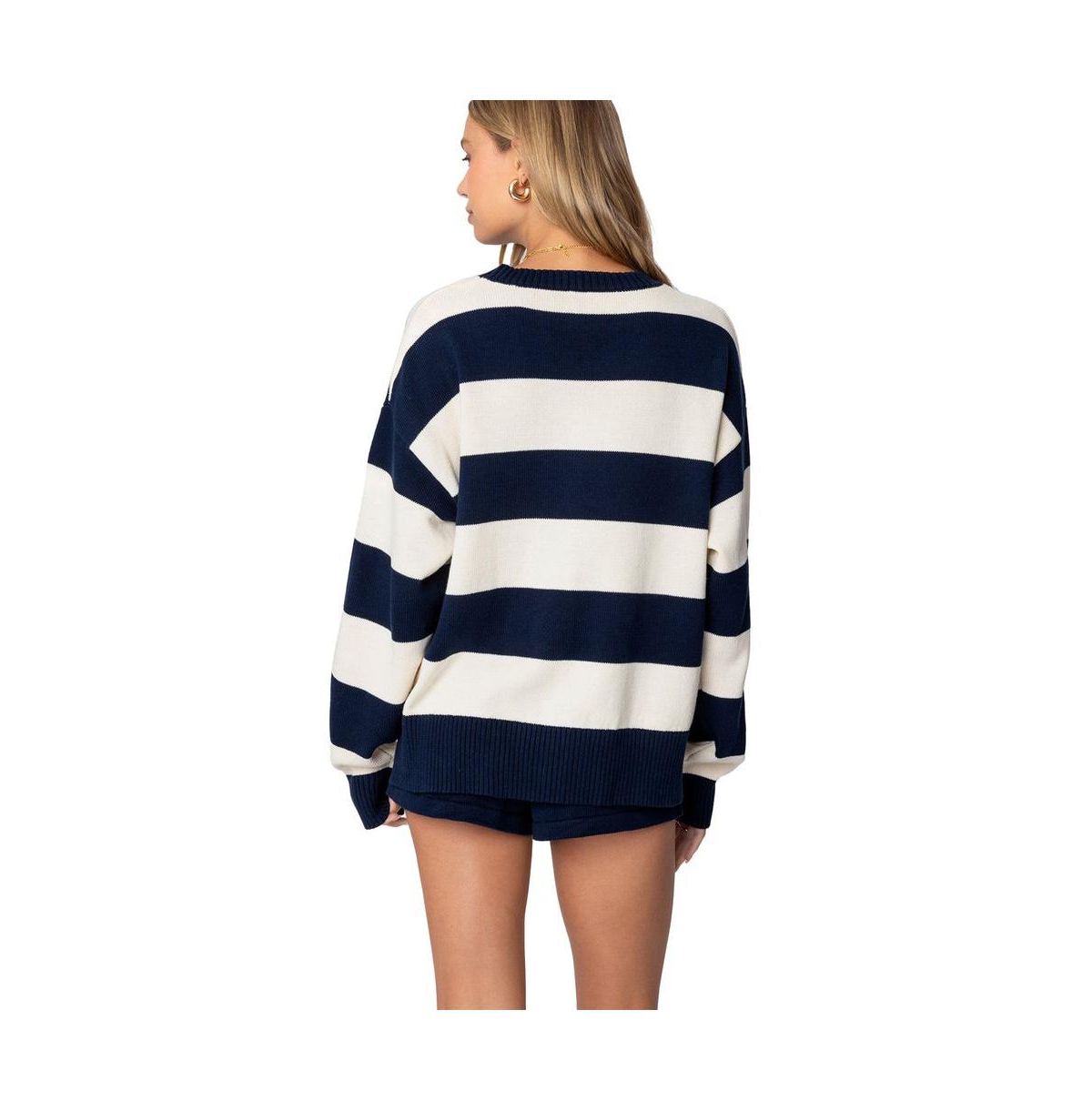 Edikted Women's Riley Oversized Striped Sweater - Navy-and-cream