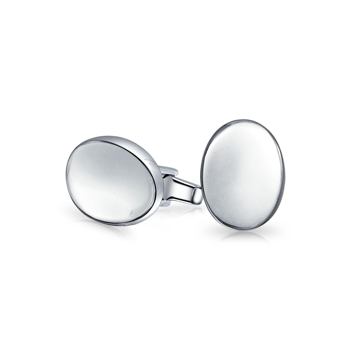 Monogram Initial Geometric Concave Oval Disc .925 Sterling Silver Shirt Cufflinks Cuff Links Executive Gift Hinge Bullet Back - Silver