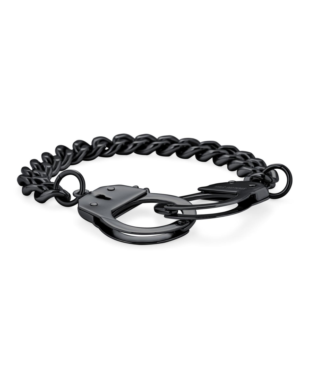 Bling Jewelry Biker Jewelry Couples Handcuff Statement Bracelet for Men Cuban Curb ChaIp Stainless Steel - Black
