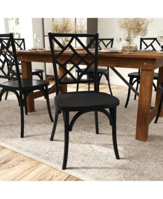 Mara Set Of 2 Solid Wood Dining Chairs With Stackable Design, Ornate Seat Back Accenting, And Elegant Finish