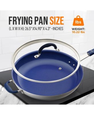 14'' Non-Stick Fry Pan with Lid - Durable Pan with Silicone Handle, Ceramic Coating Inside and Heat-Resistant Outside