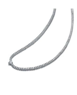 White Gold Plated with Clear Cubic Zirconia Tennis Necklace with Heart Centerpiece