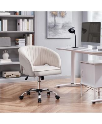 Swivel Velvet Office Chair with Tufted Barrel Back, Rolling Wheels, Adjustable Seat Height Cream