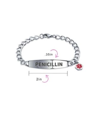 Penicillin Medical Identification ID Bracelet Miami Cuban Link Chain Stainless Steel 7.5 Inch