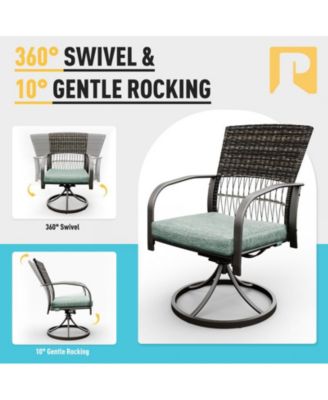 5-Piece Patio Outdoor Dining Set with Square Table and Rattan Swivel Chairs with Green Cushion