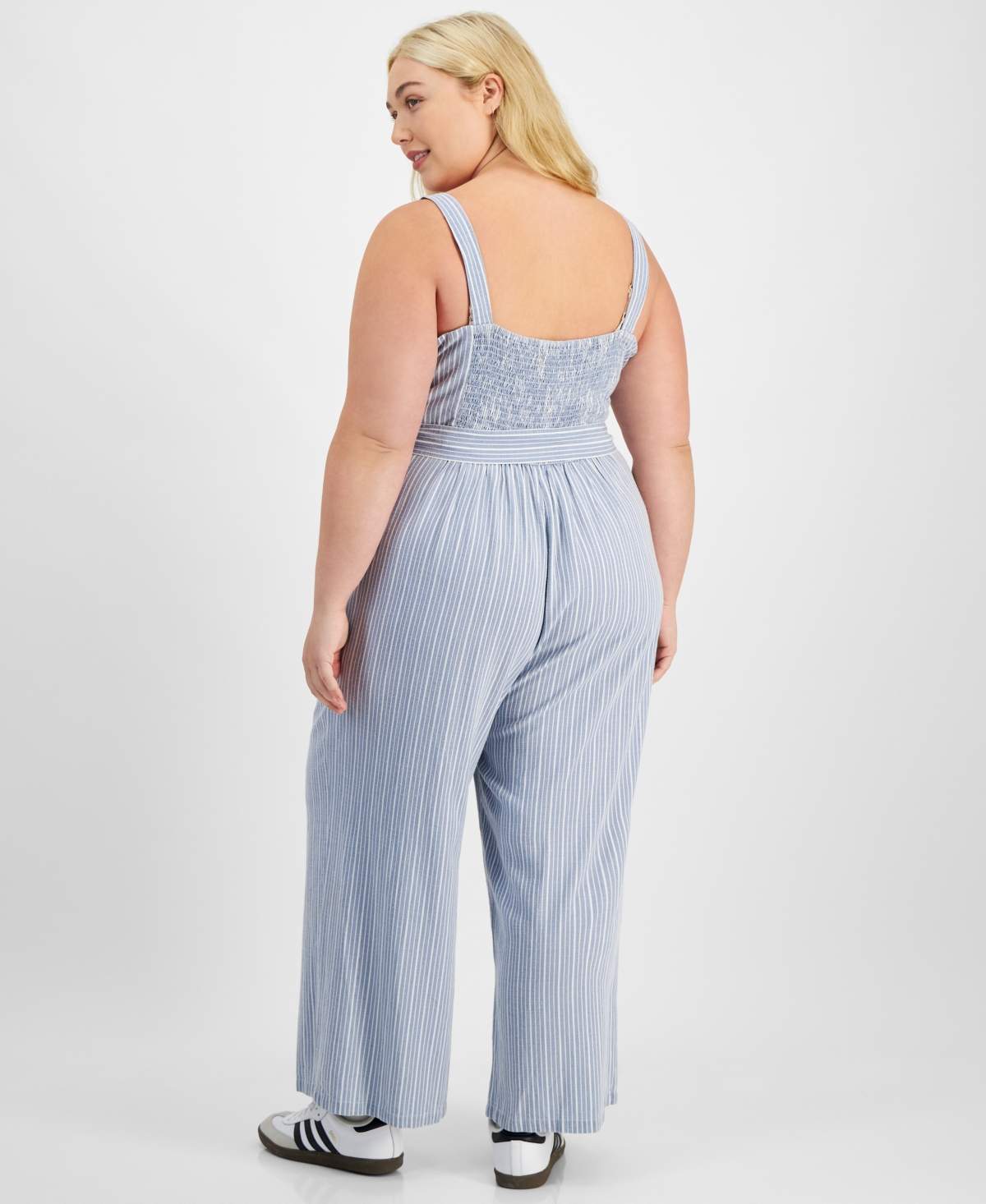 And Now This Trendy Plus Size Striped Sleeveless Jumpsuit, Exclusively At Macy's In Blue,white Stripe