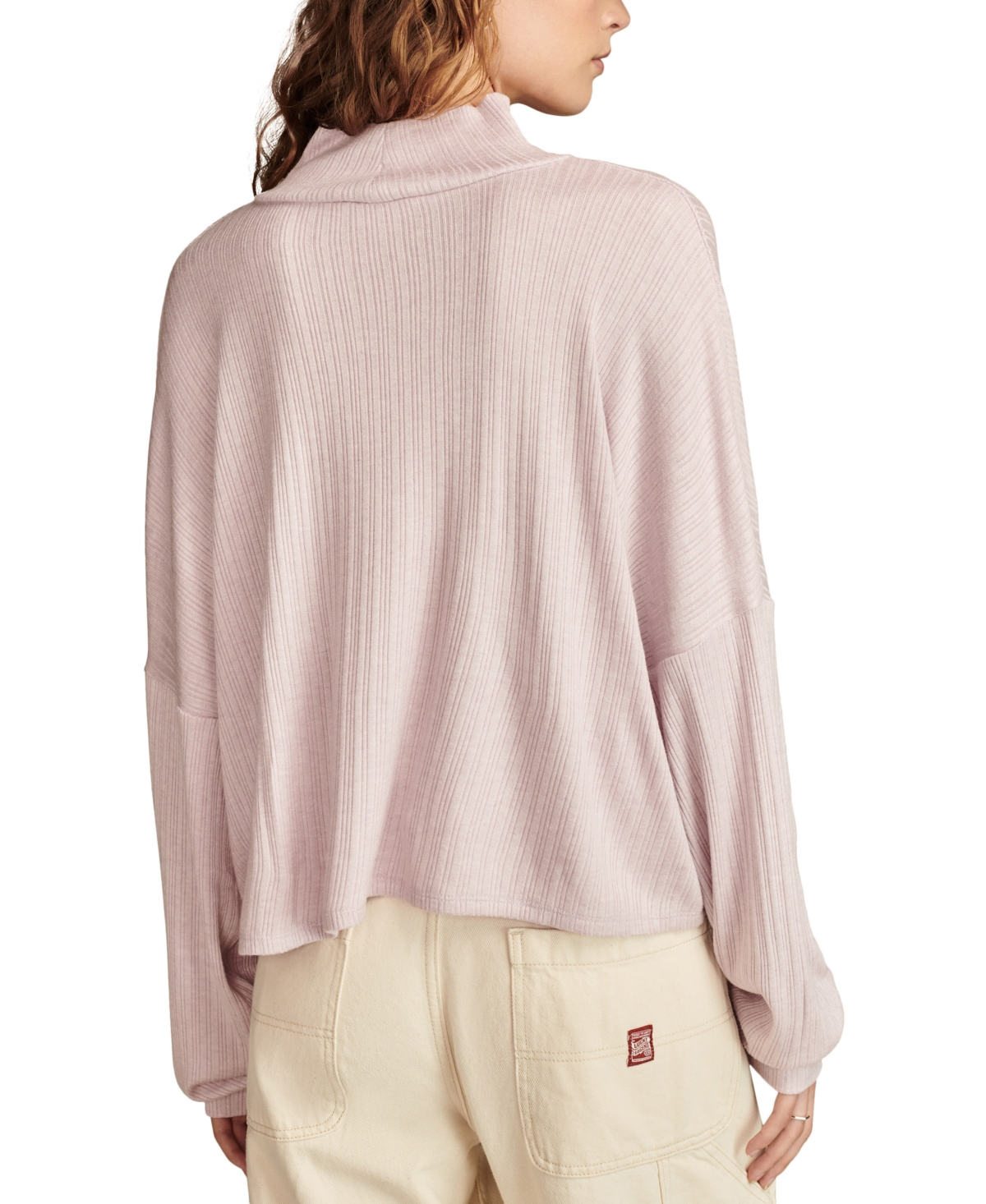 Shop Lucky Brand Women's Cloud Ribbed Knit Mock Neck Top In Pink