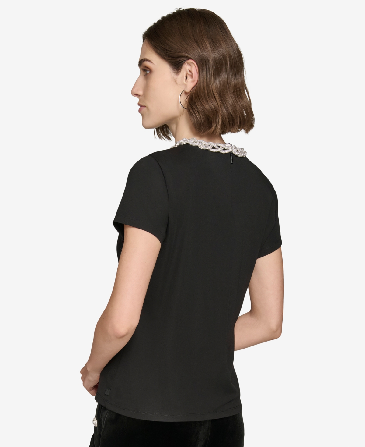 Karl Lagerfeld Paris Women's Embellished Scoop-Neck Top