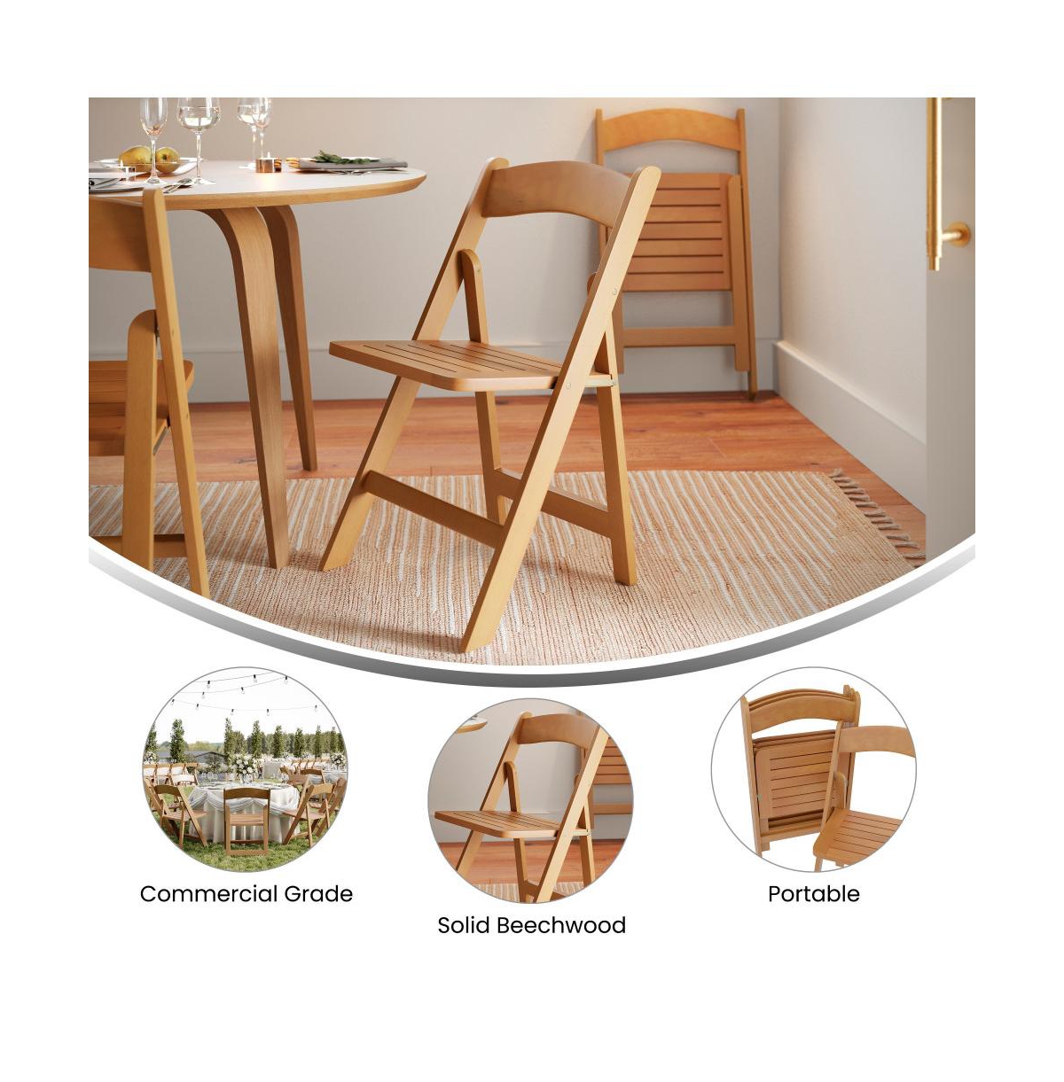 Merrick Lane Nathan Set Of 4 Solid Wood Dining Chairs With Foldable Design And Elegant Finish