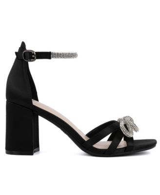 Women's Earaman Block Heel Rhinestone Bow Dress Sandals
