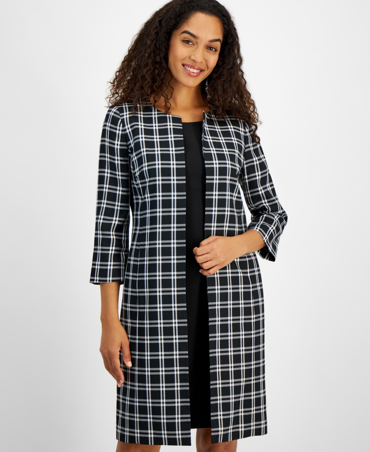 Le Suit Women's 3/4-sleeve Topper Jacket & Sheath Dress Regular & Petite Sizes In Black,vanilla Ice