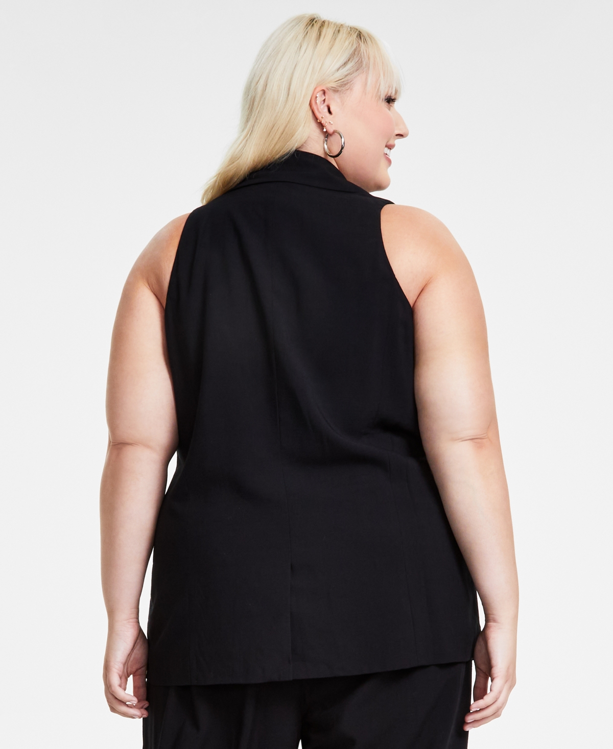 Bar Iii Trendy Plus Size Collared Vest Cheetah Print Sleeveless Jersey Top Grommet Belt Wide Leg Pants Creat In Deep Black