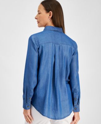 Petite Perfect Chambray Button-Front Shirt, Created for Macy's 