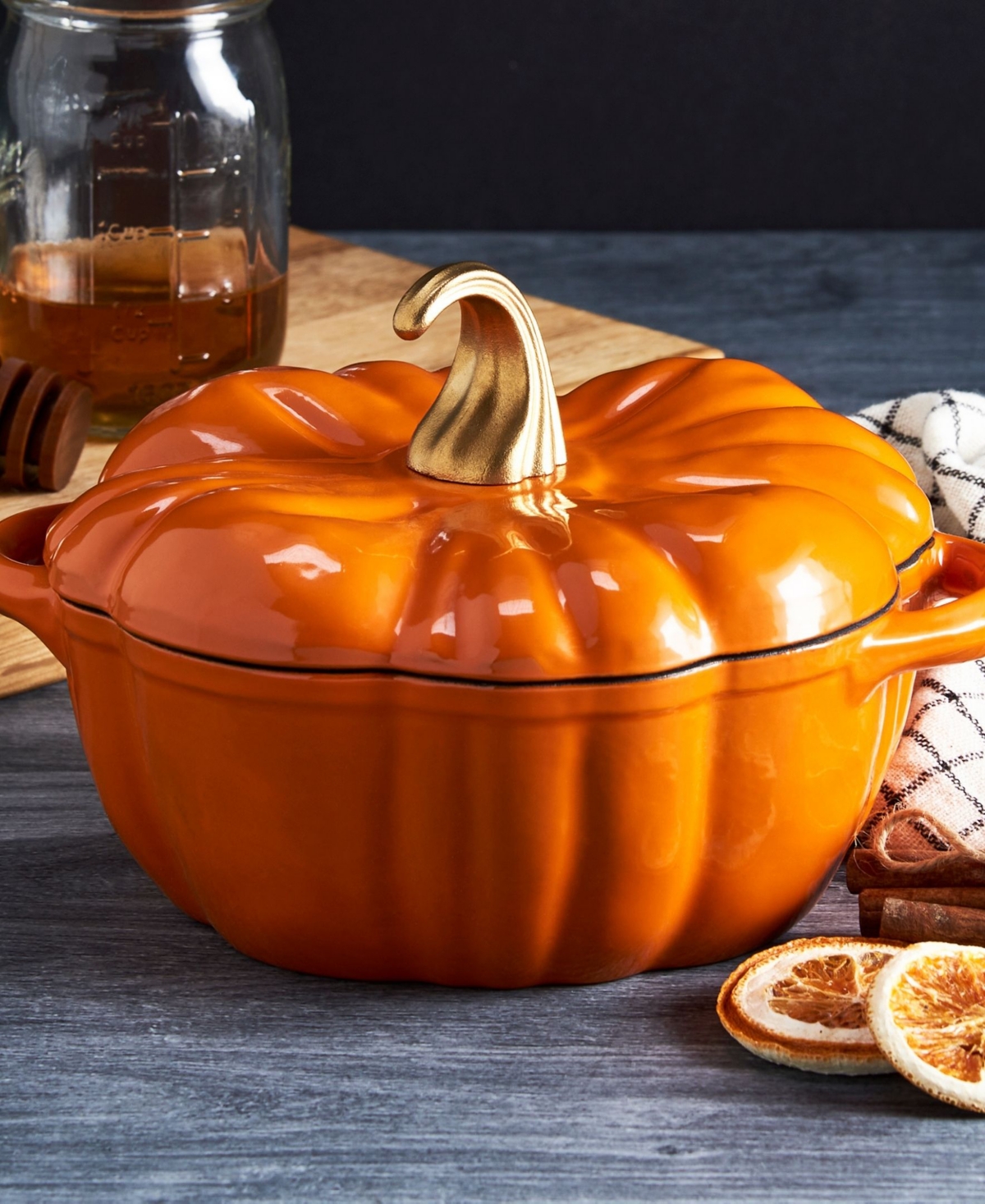 Smith And Clark Iron Works Enameled Cast Iron 2-qt. Pumpkin Dutch Oven In Black