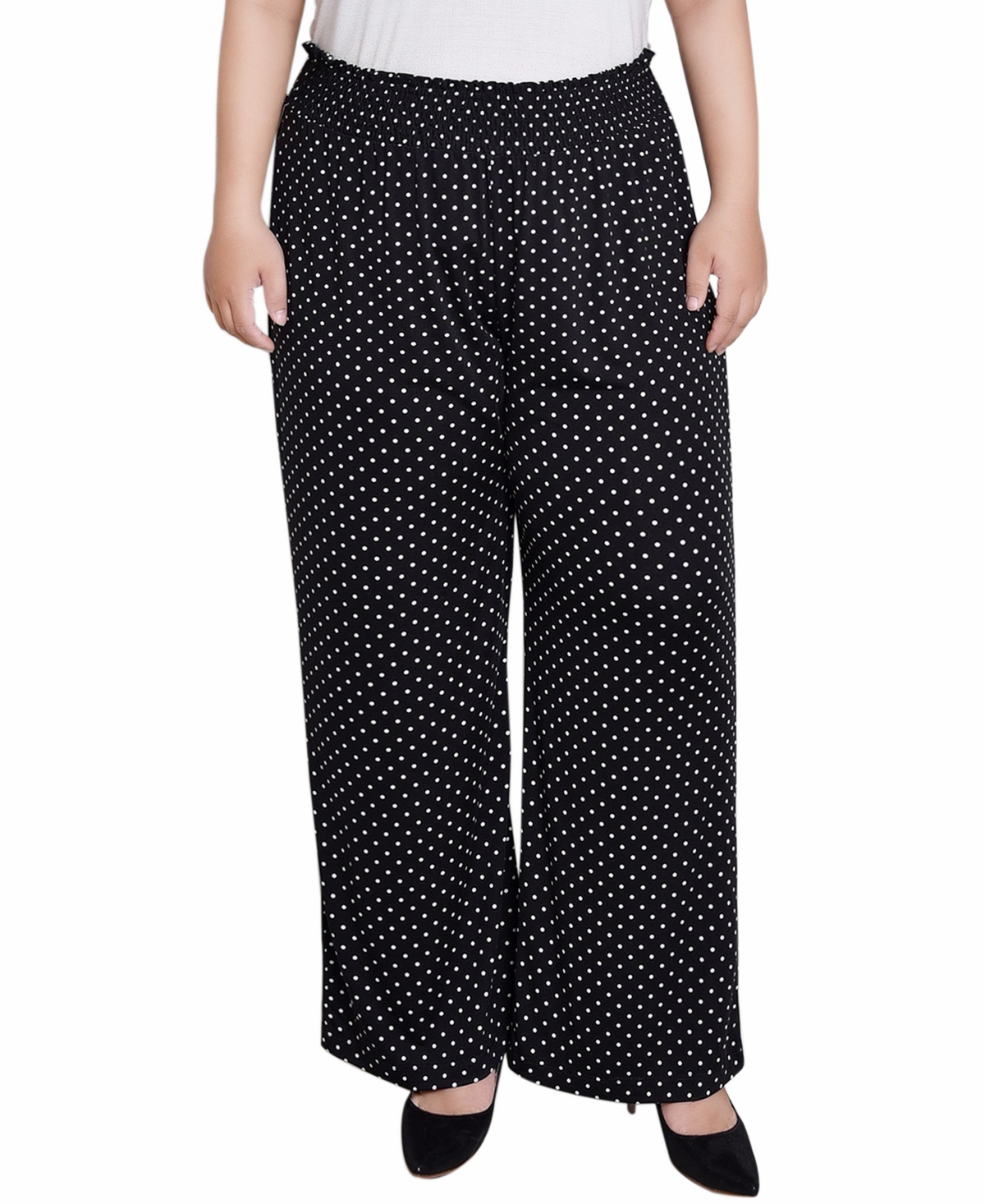 Ny Collection Petite Wide Leg Pull On Pants In Black White Dot