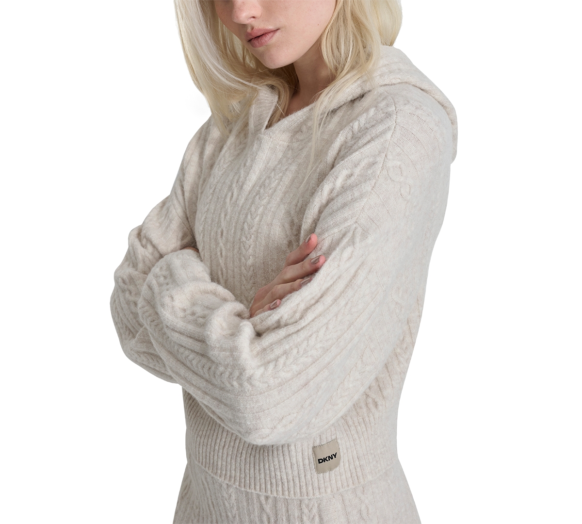 Dkny Sport Women's Cable-knit Pullover Hooded Sweater In Cortdo Heather
