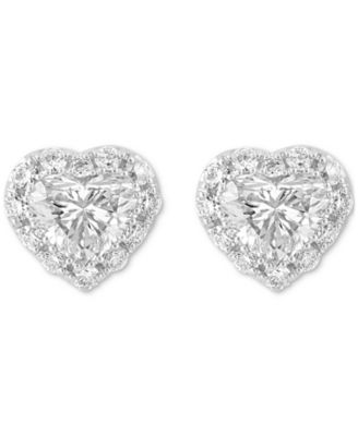EFFY&reg; Lab Grown Diamond Heart & Round Halo Stud Earrings (1-7/8 ct. t.w.) in 14k White Gold