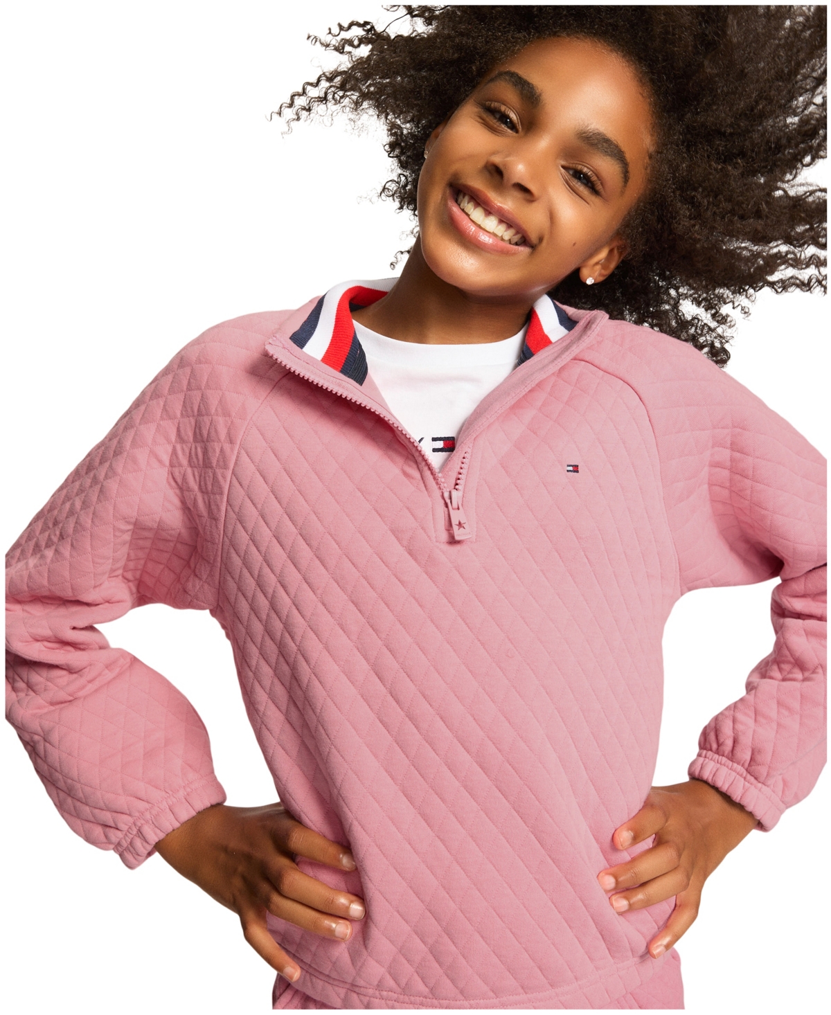 Tommy Hilfiger Toddler And Little Girls Box Quilt Quarter Zip Sweatshirt In Pale Primrose