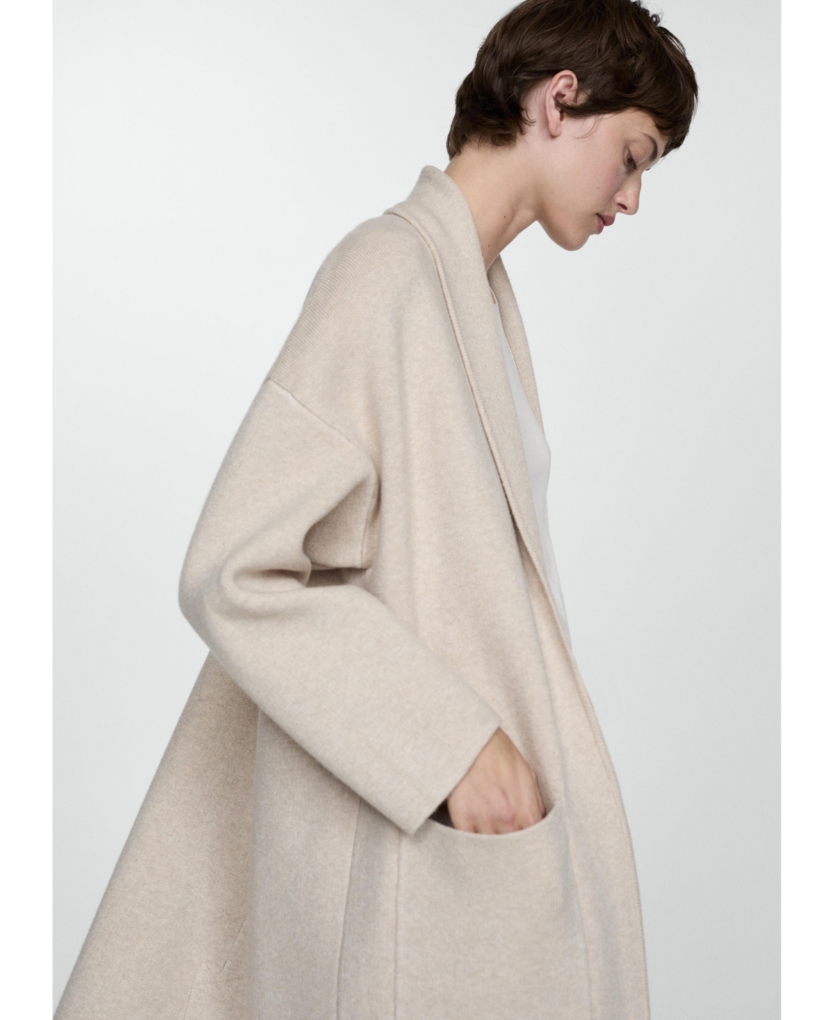 Mango Women's Pockets Detail Oversized Knitted Coat -Pastel Gray