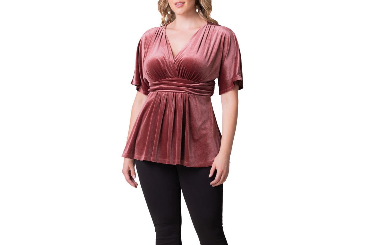 Plus Size Park Avenue Velvet Peplum Top - Olive green