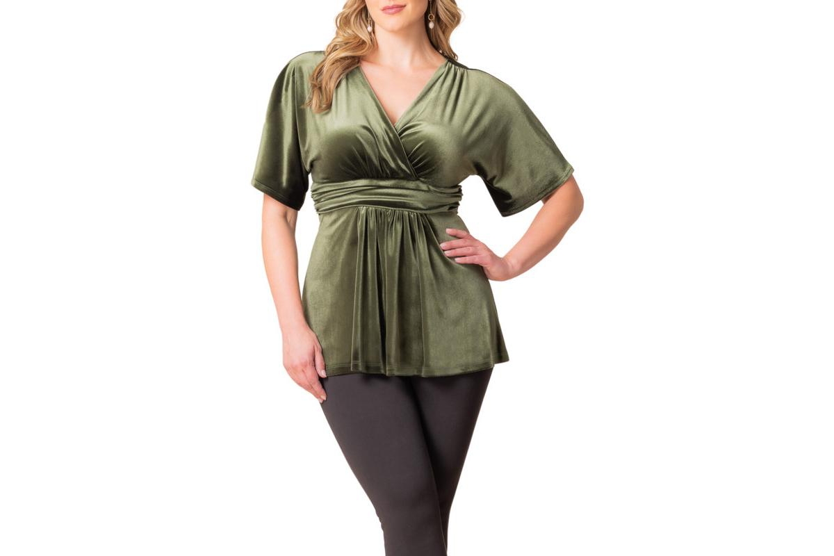 Plus Size Park Avenue Velvet Peplum Top - Olive green