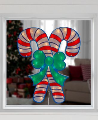 18.5" Lighted Double Candy Cane Christmas Window Silhouette