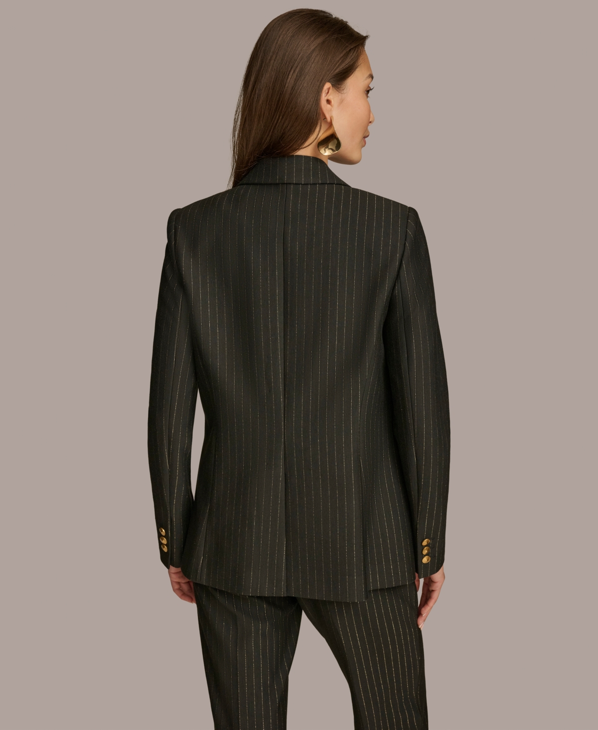 Donna Karan New York Women's Metallic Pinstripe One-Button Blazer -gold