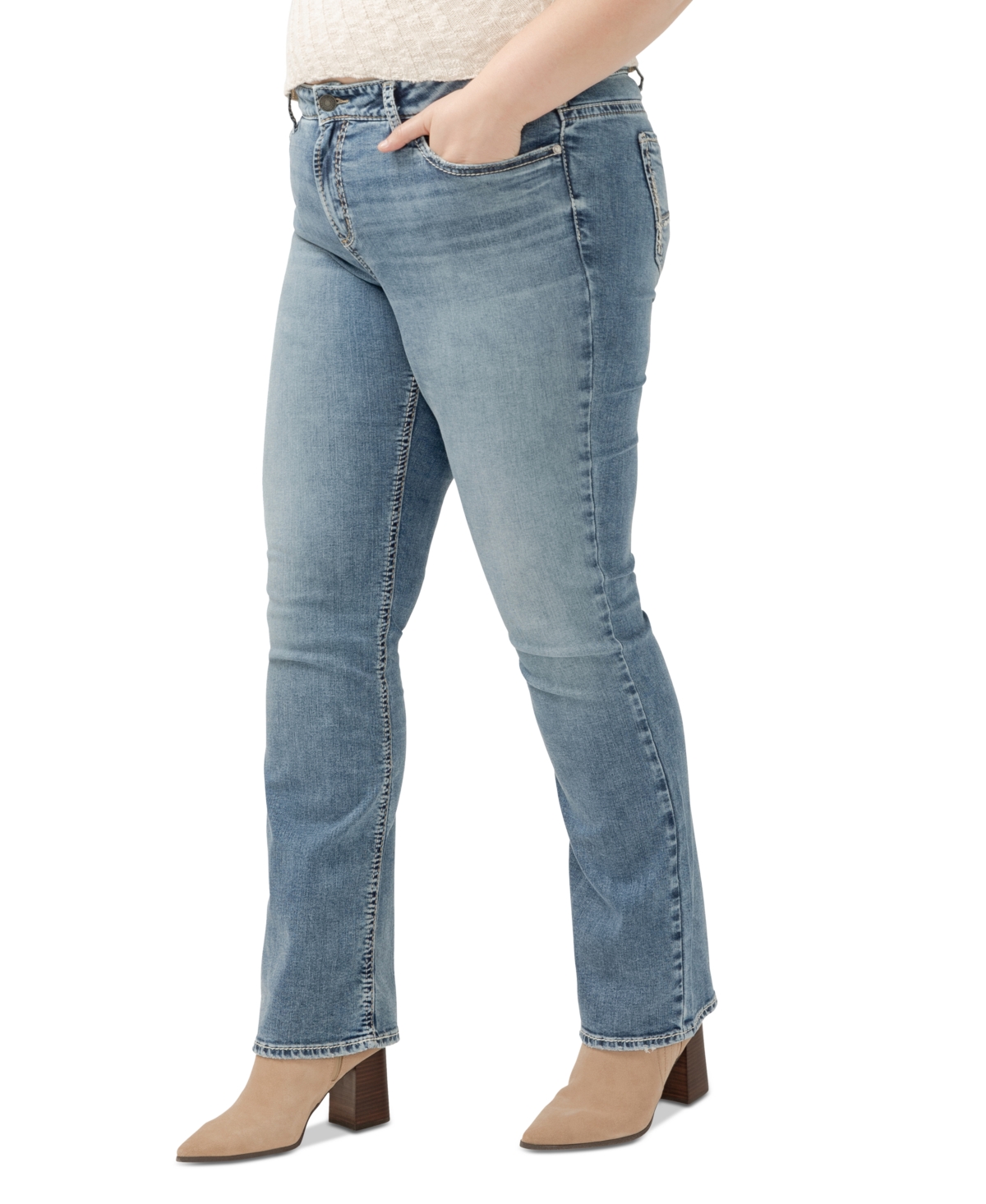 Shop Silver Jeans Co. Plus Size Elyse Mid-rise Comfort-fit Slim Bootcut Jeans In Indigo