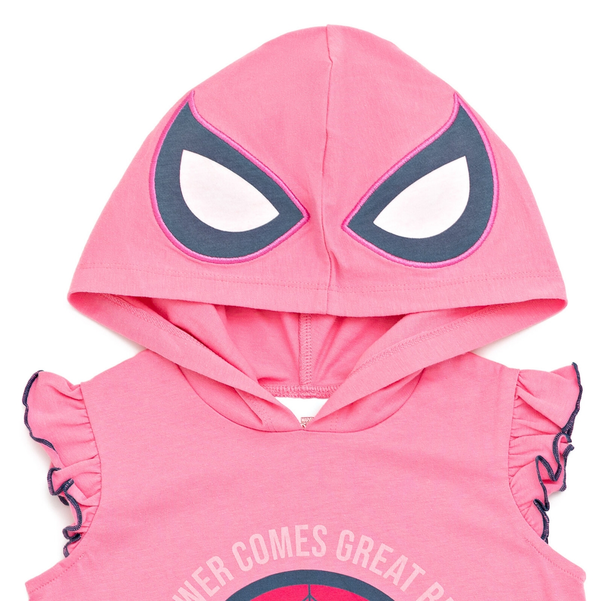 Marvel Little Girls Spider-Man Spider-Gwen Ghost Spider Cosplay Hooded Tank Top & French Terry Shorts Outfit Set to - Spider-man